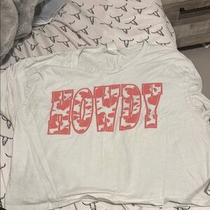 Altar'd State White Crop Top with Pink 'Howdy' Print